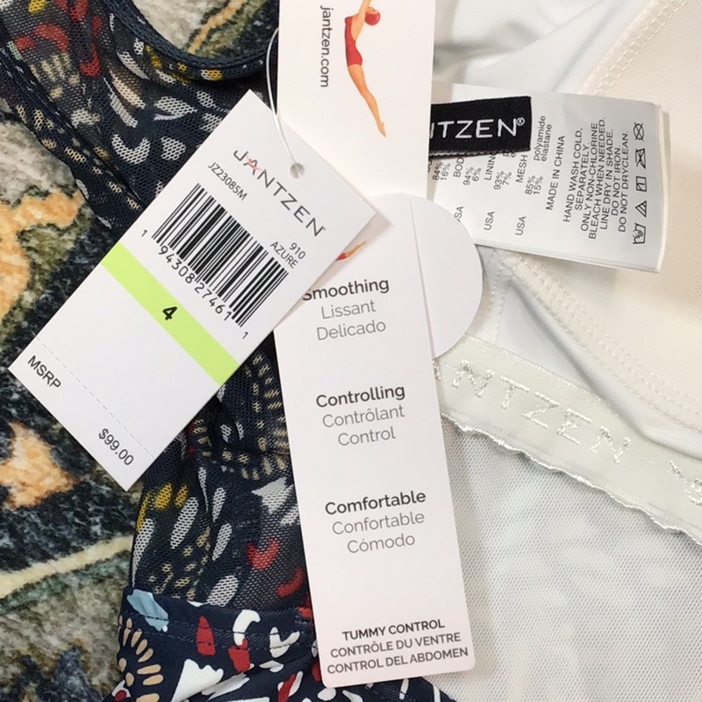 🔹Jantzen ‘Azure’ Tummy Control Ruched Hips High Neckline Open Sheer Back Sz.4 - Picture 4 of 12